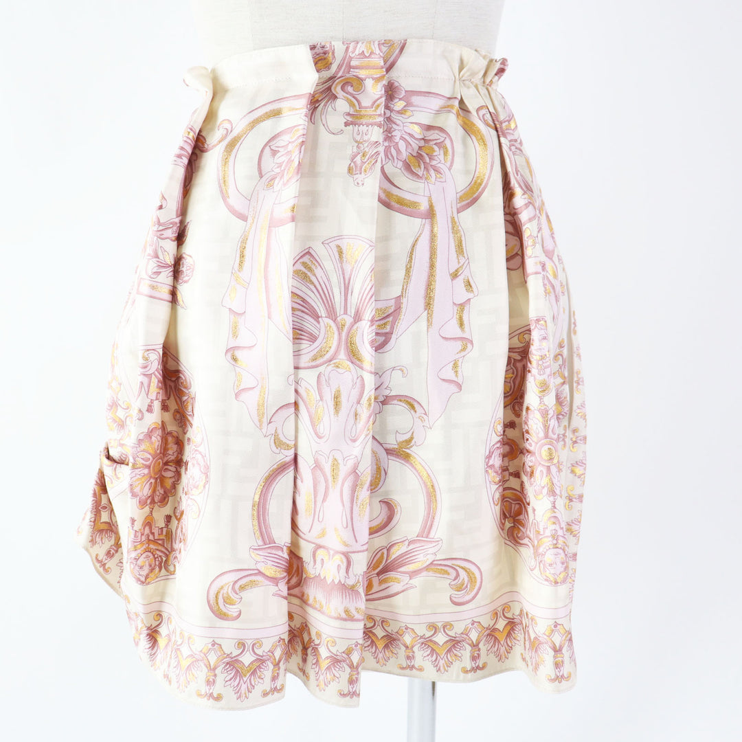Discounted Pristine FENDACE Pleated skirt FF logo/Zucca Pattern dusty pink silk Women 40