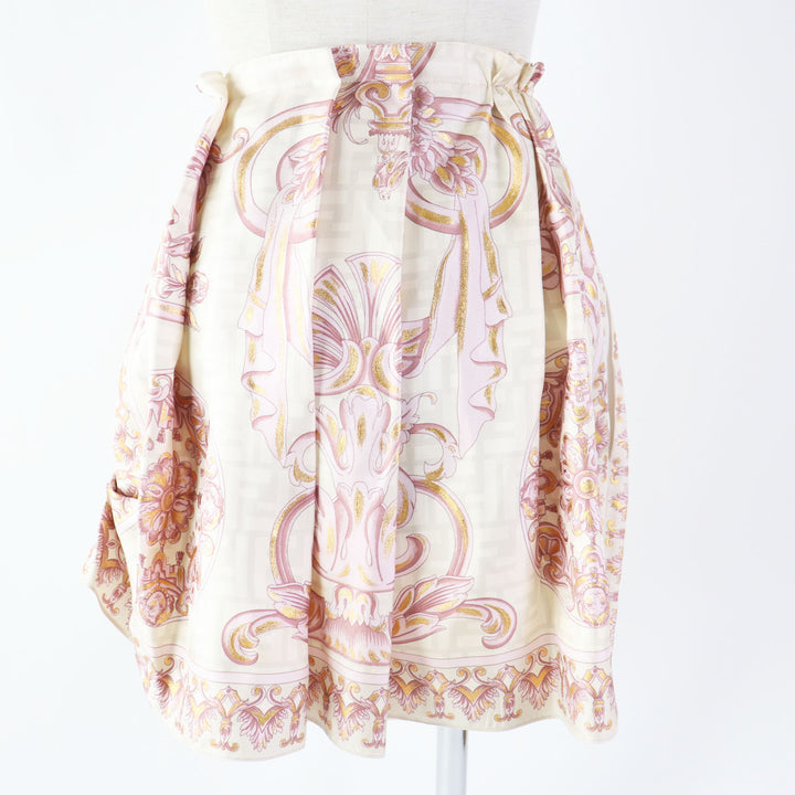 Discounted Pristine FENDACE Pleated skirt FF logo/Zucca Pattern dusty pink silk Women 40