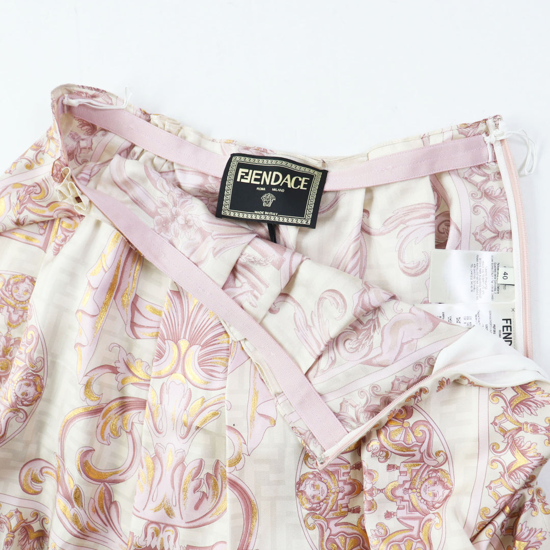 Discounted Pristine FENDACE Pleated skirt FF logo/Zucca Pattern dusty pink silk Women 40