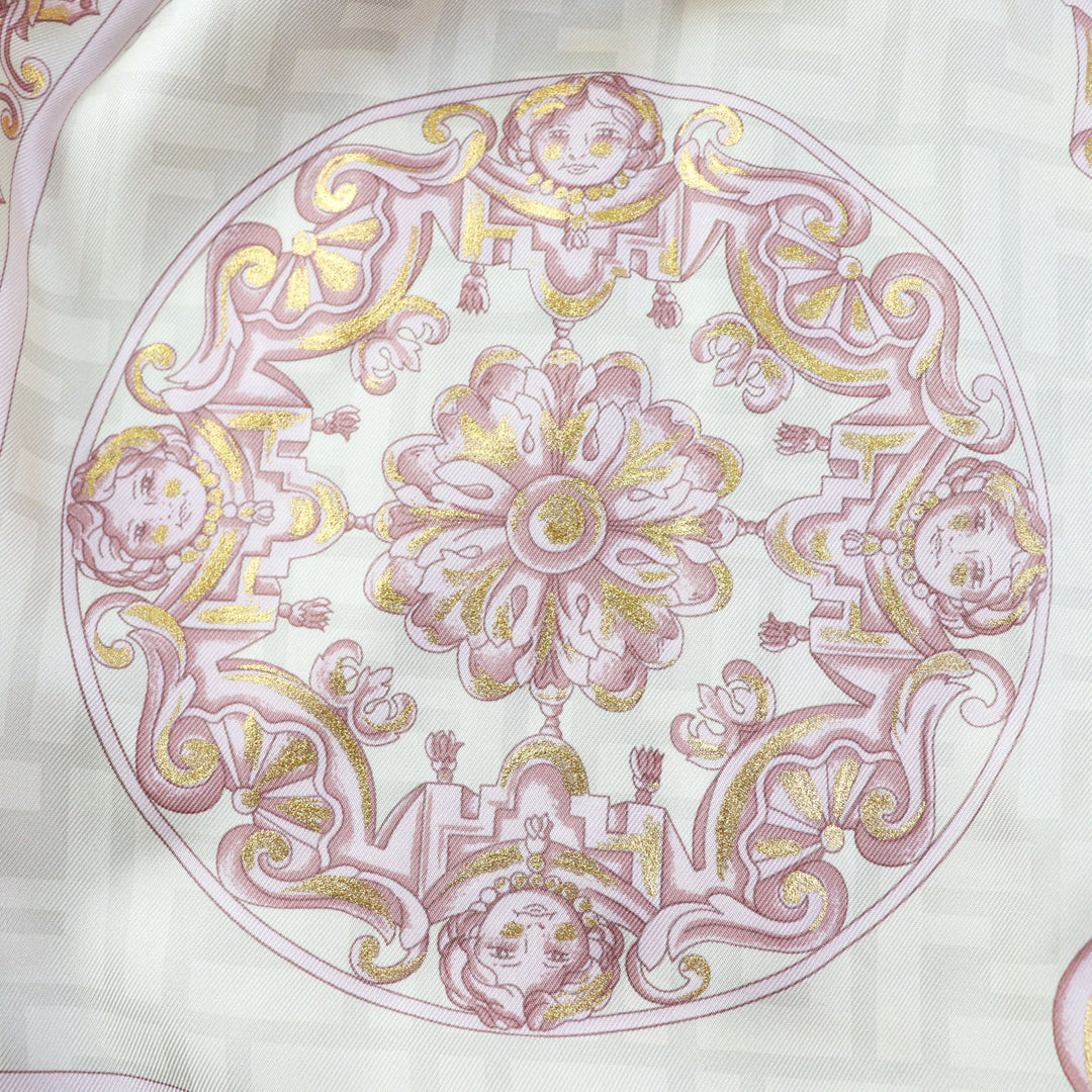 Discounted Pristine FENDACE Pleated skirt FF logo/Zucca Pattern dusty pink silk Women 40