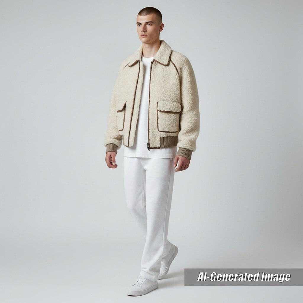 Discounted Excellent FENDI Blouson Leather trimmed, padded wool alpaca mens 46 FW1163