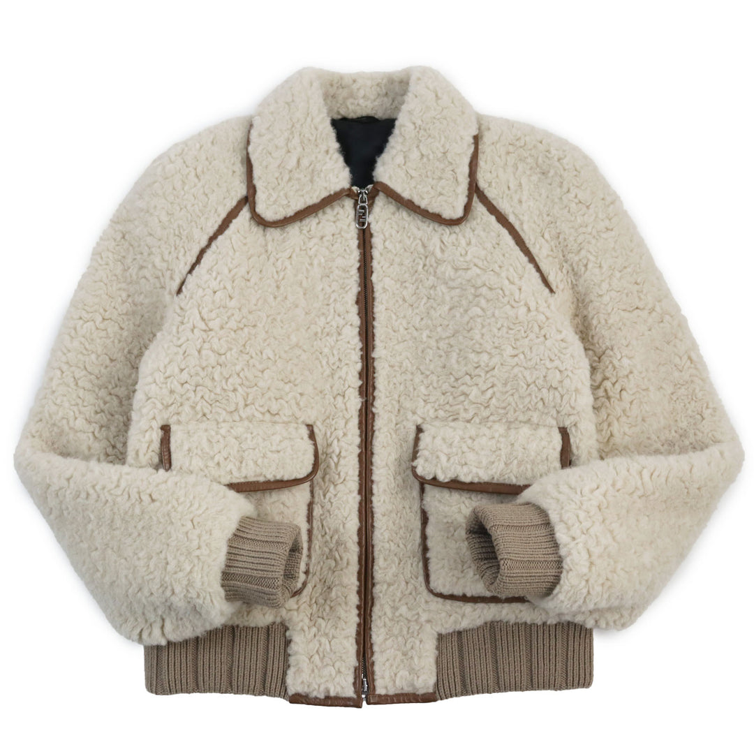 Discounted Excellent FENDI Blouson Leather trimmed, padded wool alpaca mens 46 FW1163