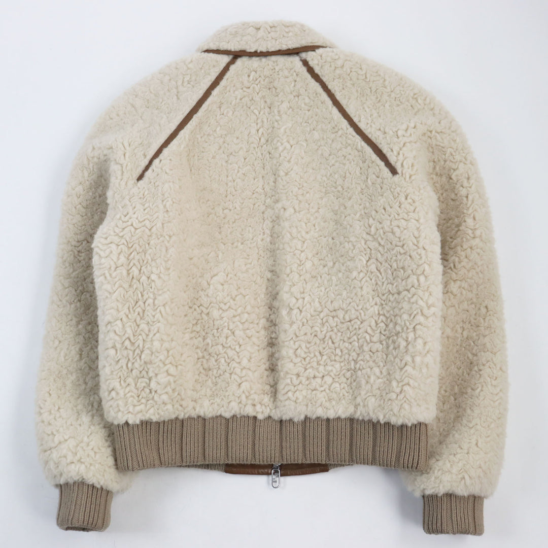 Discounted Excellent FENDI Blouson Leather trimmed, padded wool alpaca mens 46 FW1163