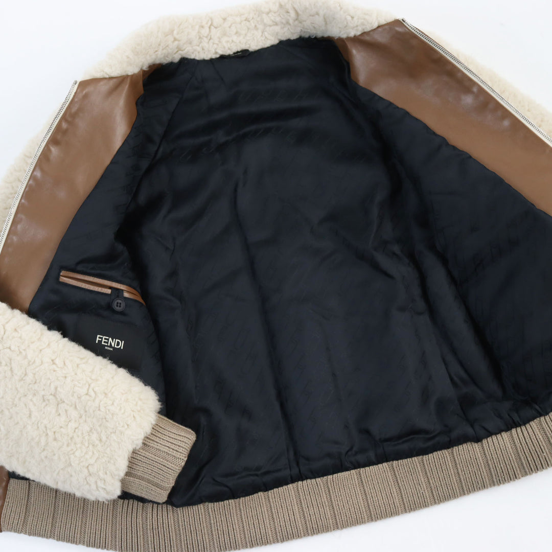 Discounted Excellent FENDI Blouson Leather trimmed, padded wool alpaca mens 46 FW1163