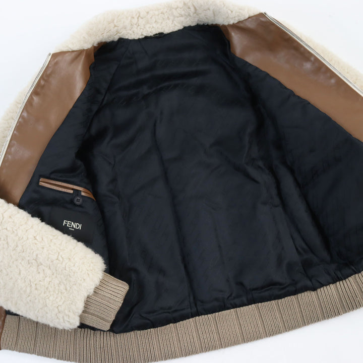 Discounted Excellent FENDI Blouson Leather trimmed, padded wool alpaca mens 46 FW1163