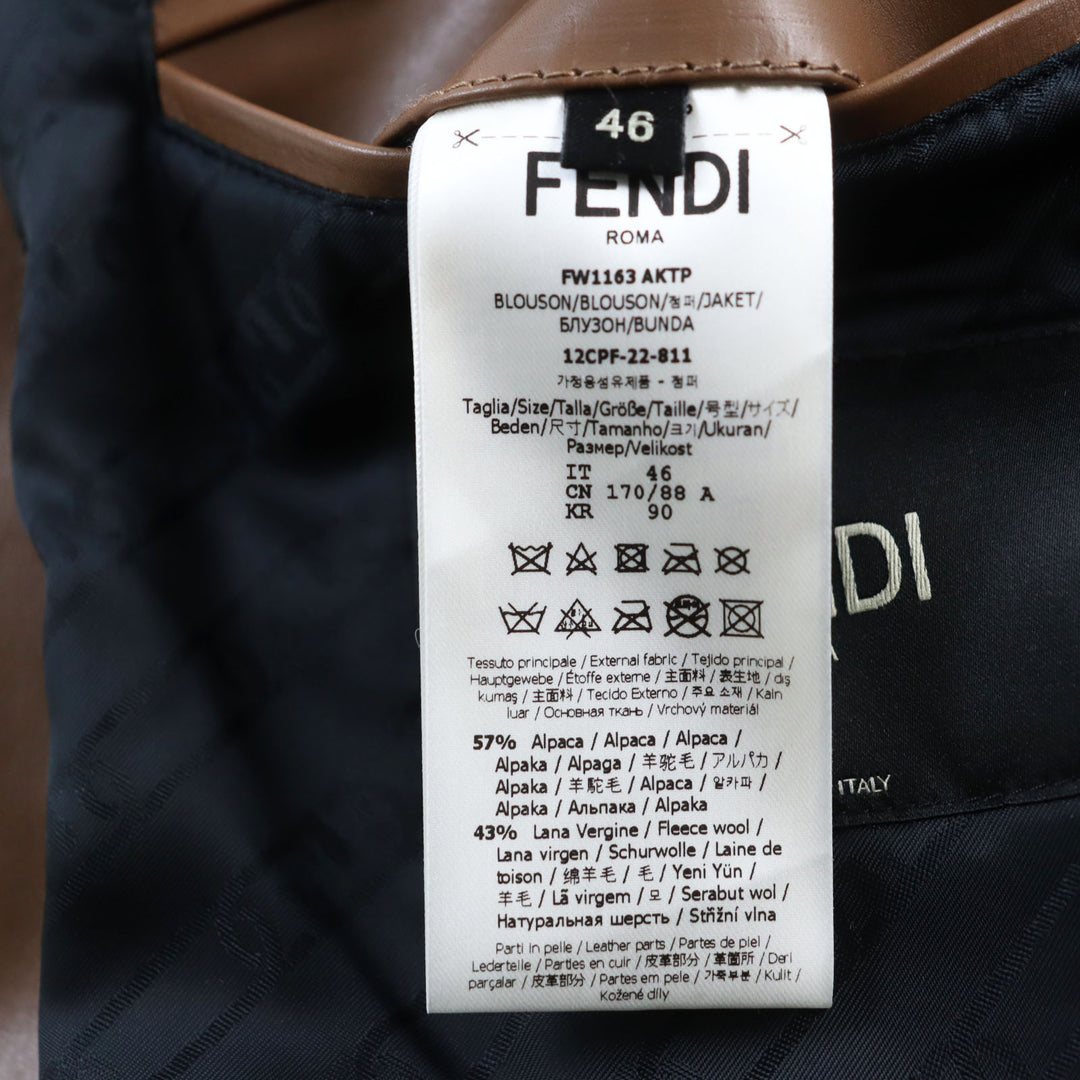 Discounted Excellent FENDI Blouson Leather trimmed, padded wool alpaca mens 46 FW1163