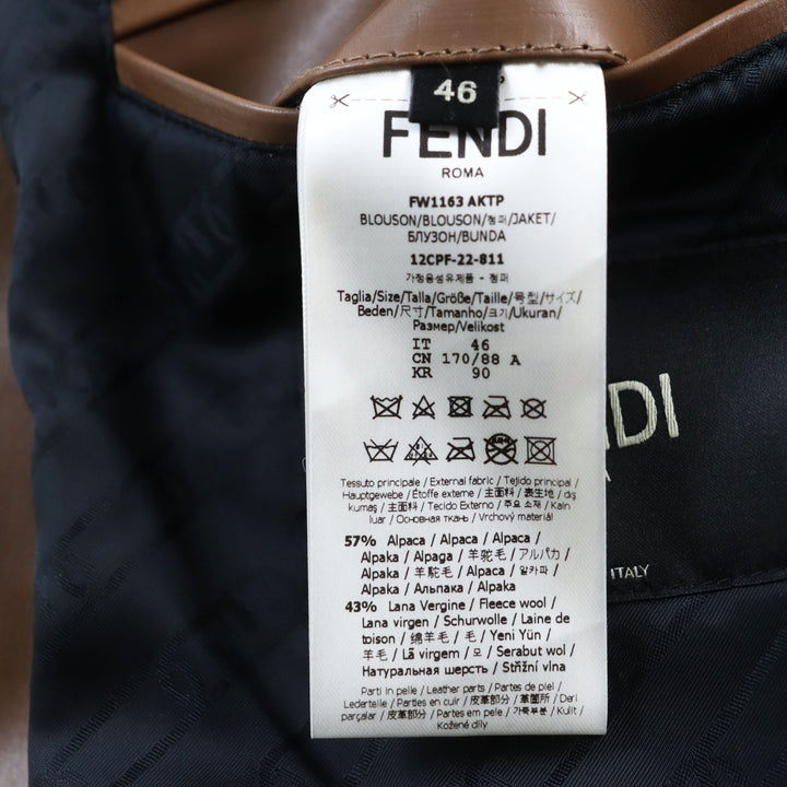 Discounted Excellent FENDI Blouson Leather trimmed, padded wool alpaca mens 46 FW1163