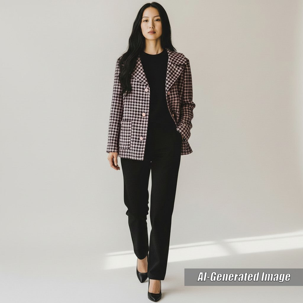 Discounted Excellent GUCCI tailored jacket Houndstooth Pattern Silk lining Pink black Women
