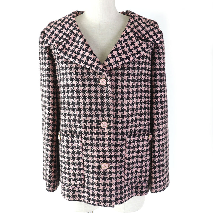 Discounted Excellent GUCCI tailored jacket Houndstooth Pattern Silk lining Pink black Women