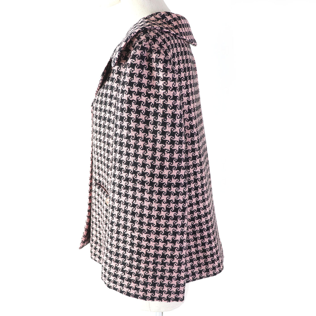 Discounted Excellent GUCCI tailored jacket Houndstooth Pattern Silk lining Pink black Women