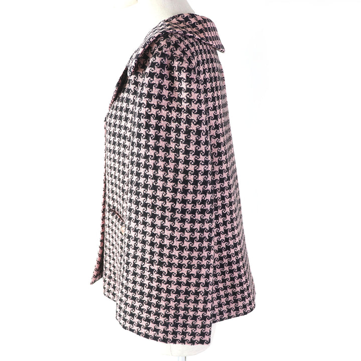 Discounted Excellent GUCCI tailored jacket Houndstooth Pattern Silk lining Pink black Women