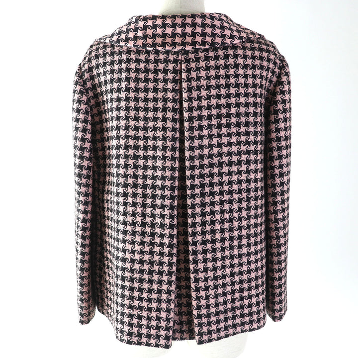 Discounted Excellent GUCCI tailored jacket Houndstooth Pattern Silk lining Pink black Women