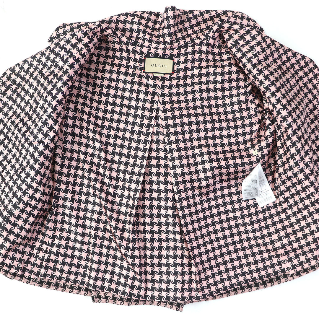 Discounted Excellent GUCCI tailored jacket Houndstooth Pattern Silk lining Pink black Women