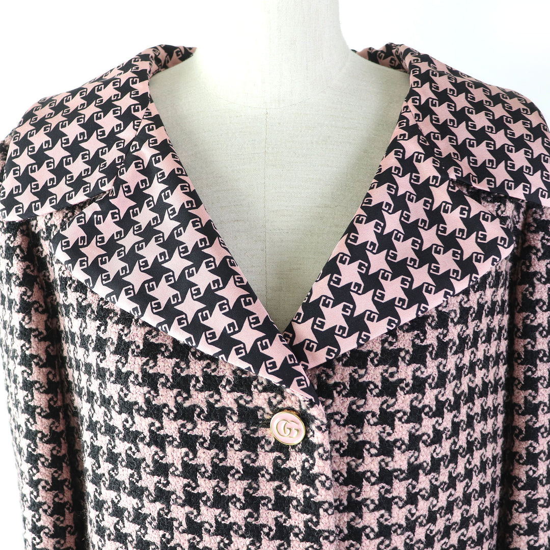 Discounted Excellent GUCCI tailored jacket Houndstooth Pattern Silk lining Pink black Women