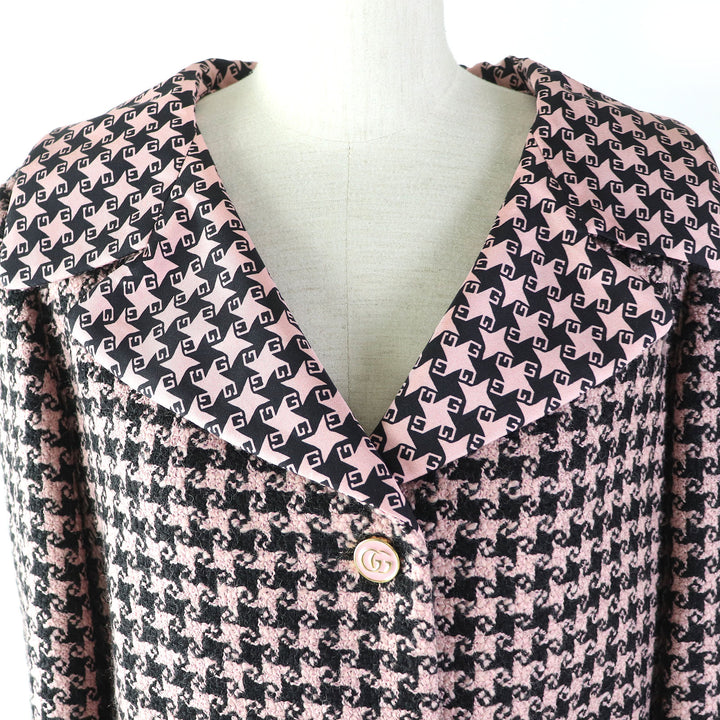 Discounted Excellent GUCCI tailored jacket Houndstooth Pattern Silk lining Pink black Women