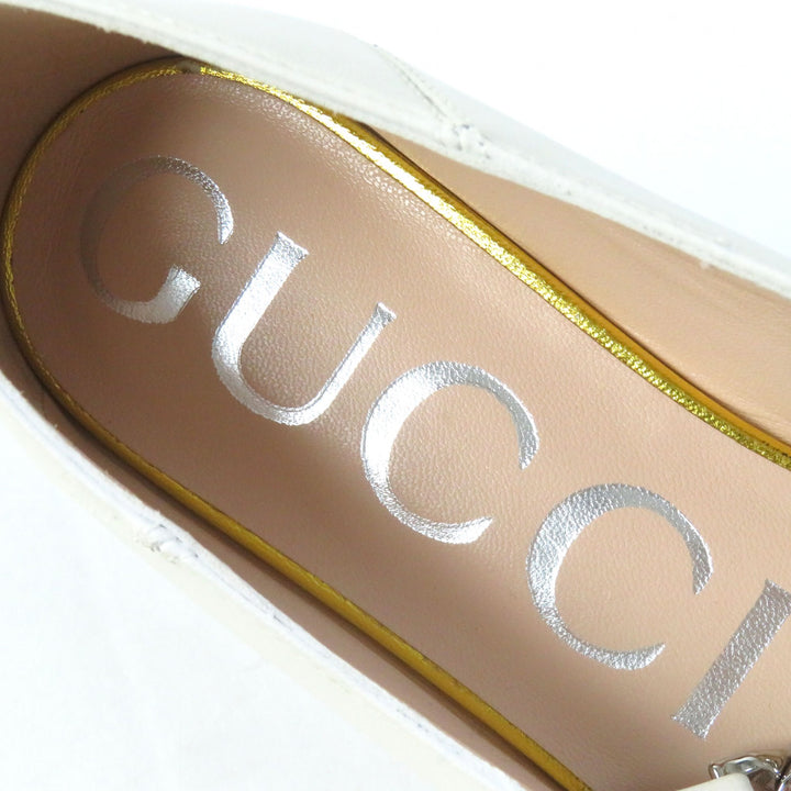 Discounted Pristine GUCCI pumps Horsebit Chain pointed toe flats Ivory leather Women 35.5