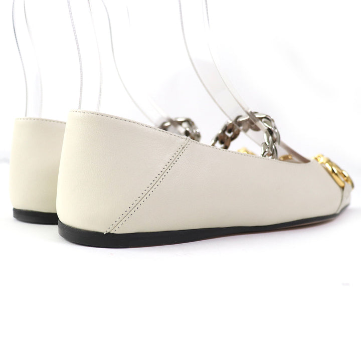 Discounted Pristine GUCCI pumps Horsebit Chain pointed toe flats Ivory leather Women 35.5