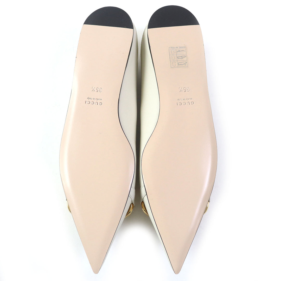 Discounted Pristine GUCCI pumps Horsebit Chain pointed toe flats Ivory leather Women 35.5