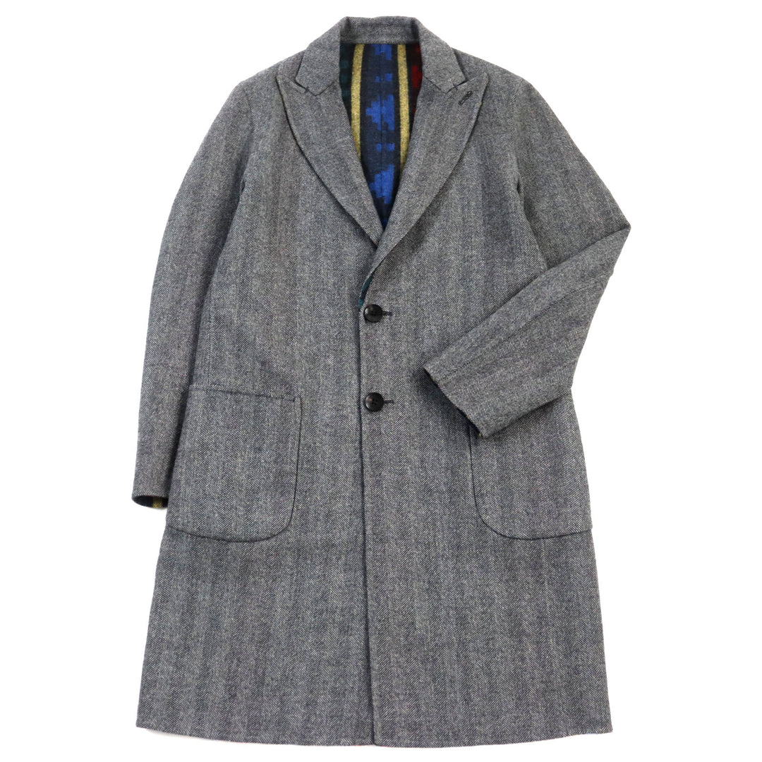 Discounted 
 Great ETRO Chester coat Reversible Peak Lapel Herringbone Paisley gray wool mens 44