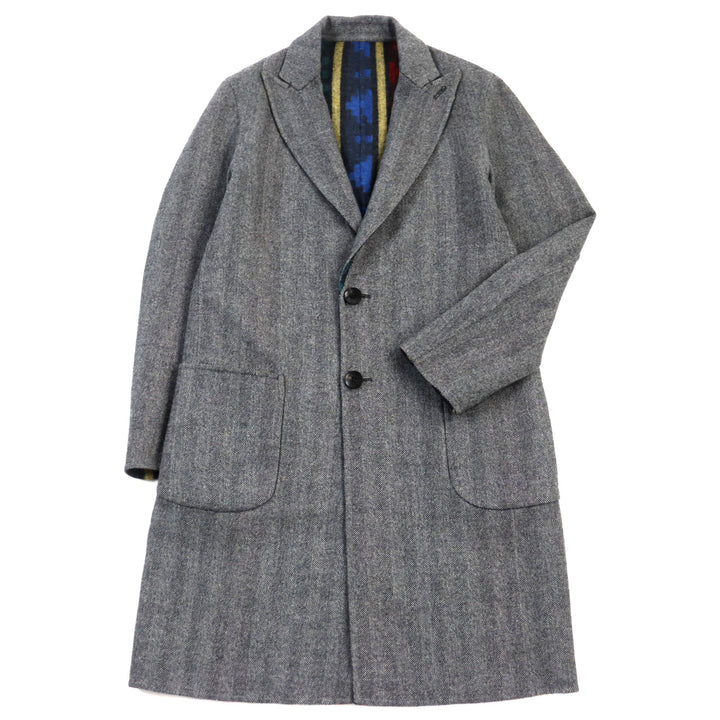 Discounted 
 Great ETRO Chester coat Reversible Peak Lapel Herringbone Paisley gray wool mens 44