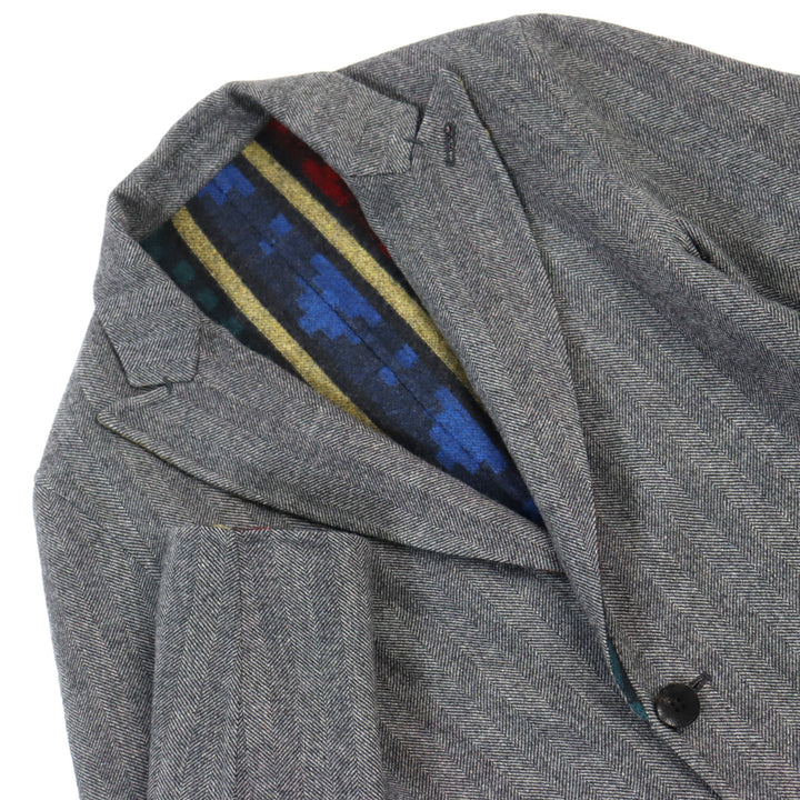 Discounted 
 Great ETRO Chester coat Reversible Peak Lapel Herringbone Paisley gray wool mens 44