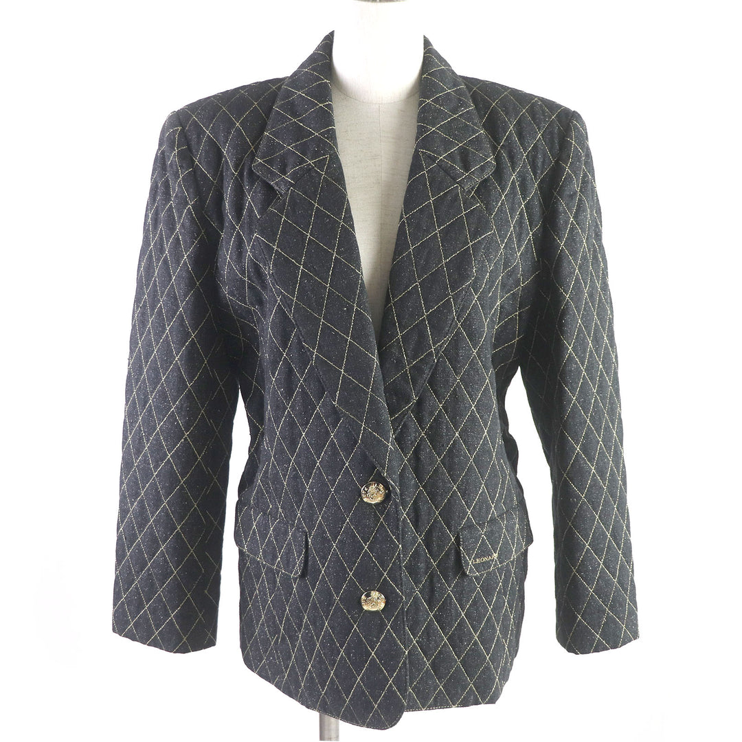 Discounted Excellent LEONARD tailored jacket Quilted logo embroidered gold button denim