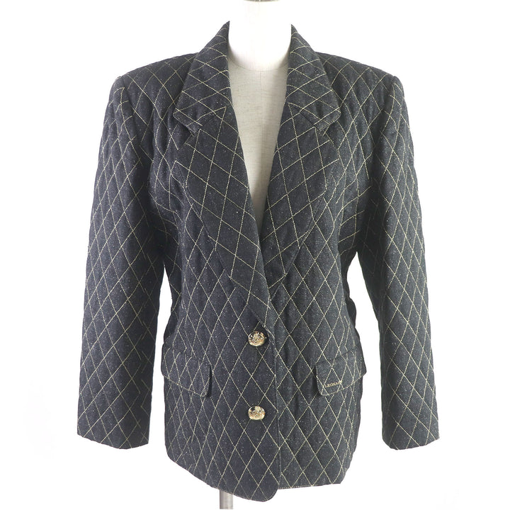 Discounted Excellent LEONARD tailored jacket Quilted logo embroidered gold button denim