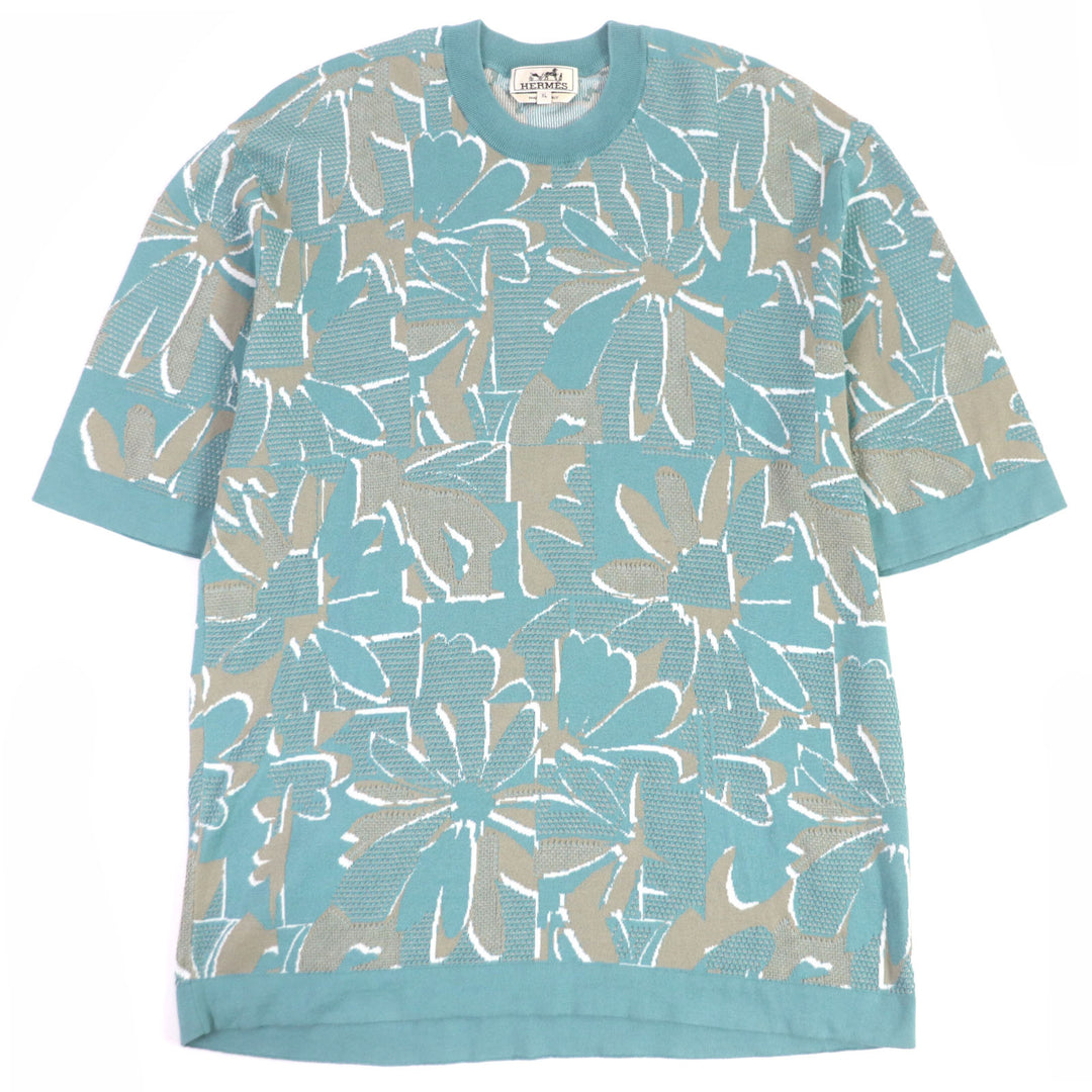 Discounted Excellent HERMES Short sleeve knit All-Over Print T-shirt Light blue cotton