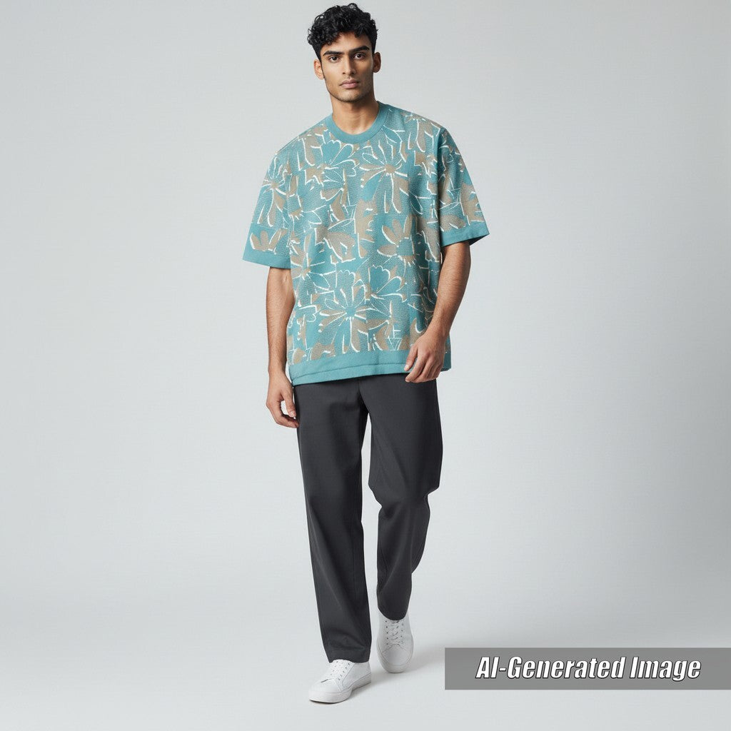 Discounted Excellent HERMES Short sleeve knit All-Over Print T-shirt Light blue cotton