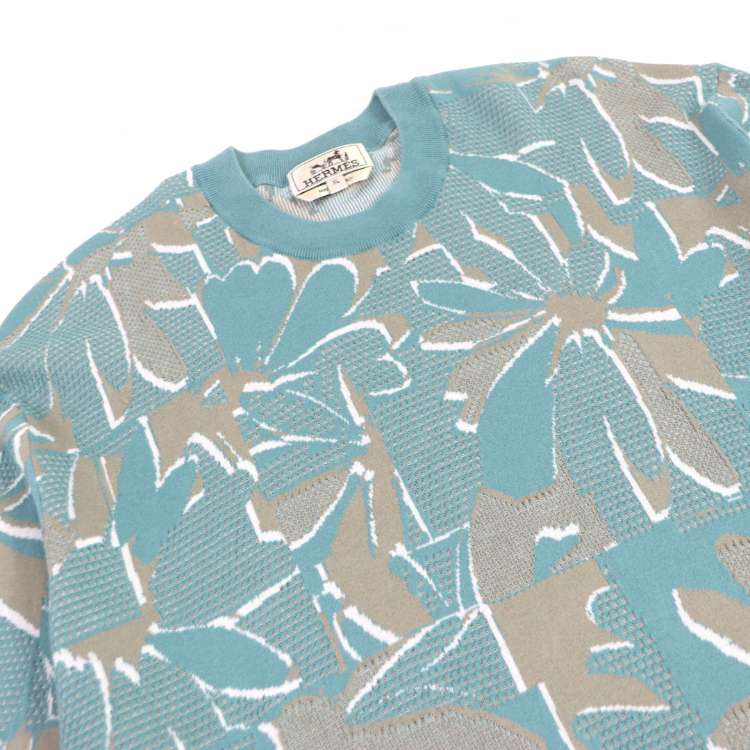 Discounted Excellent HERMES Short sleeve knit All-Over Print T-shirt Light blue cotton