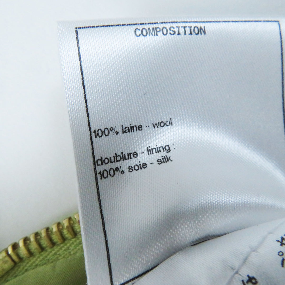 Discounted Excellent CHANEL Skirt COCO Mark Gold Button Front Zip Tweed Pearl green Women