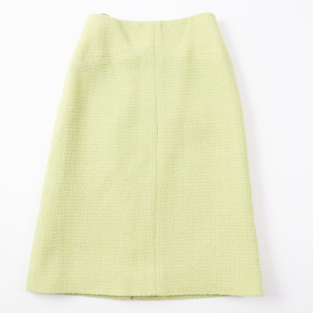 Discounted Excellent CHANEL Skirt COCO Mark Gold Button Front Zip Tweed Pearl green Women