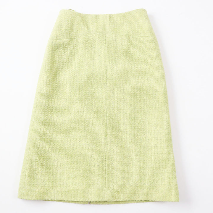 Discounted Excellent CHANEL Skirt COCO Mark Gold Button Front Zip Tweed Pearl green Women