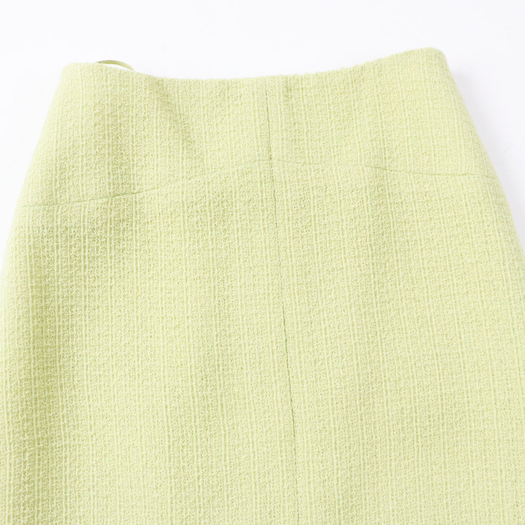 Discounted Excellent CHANEL Skirt COCO Mark Gold Button Front Zip Tweed Pearl green Women