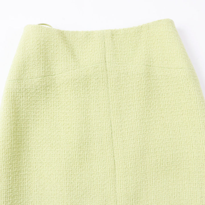 Discounted Excellent CHANEL Skirt COCO Mark Gold Button Front Zip Tweed Pearl green Women