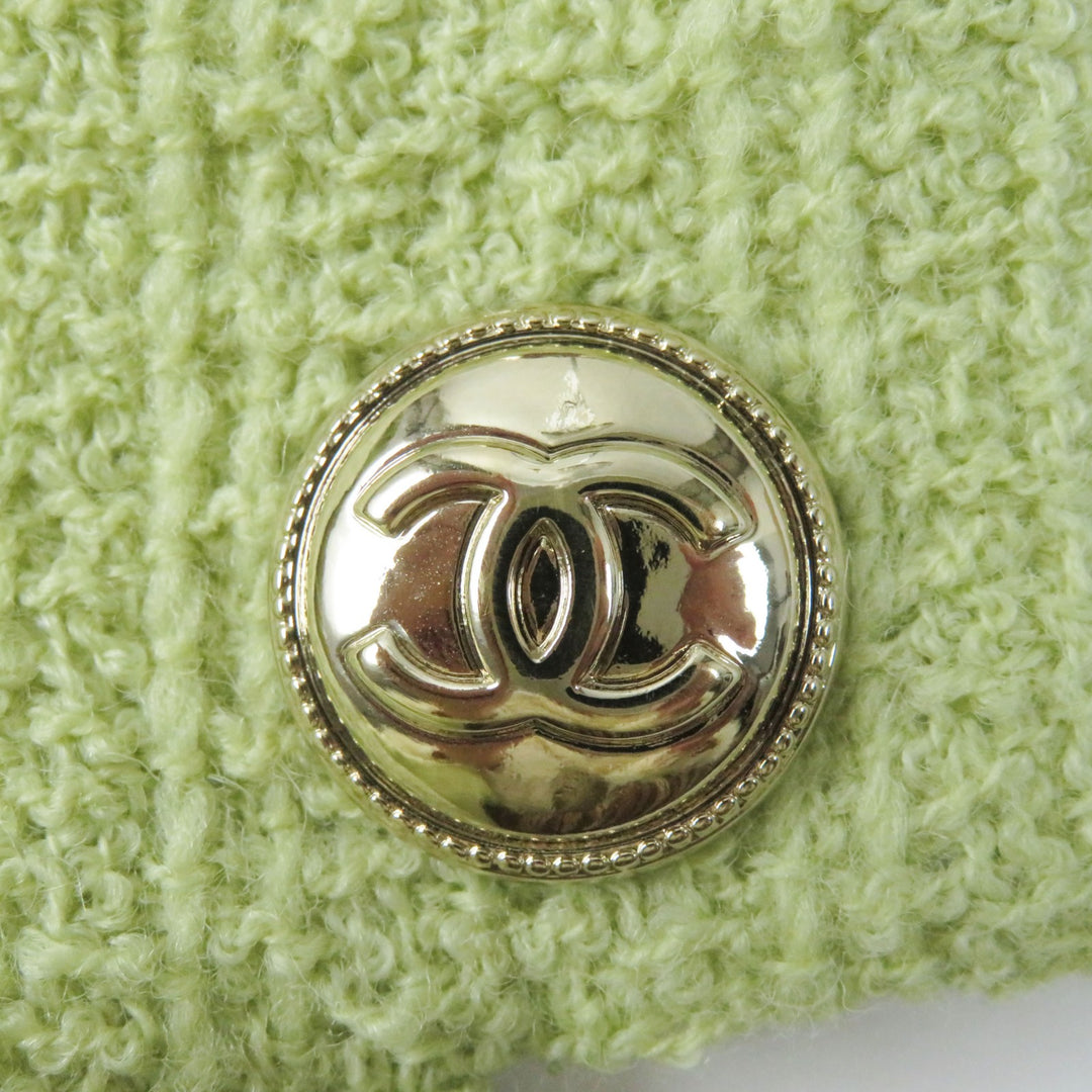 Discounted Excellent CHANEL Skirt COCO Mark Gold Button Front Zip Tweed Pearl green Women