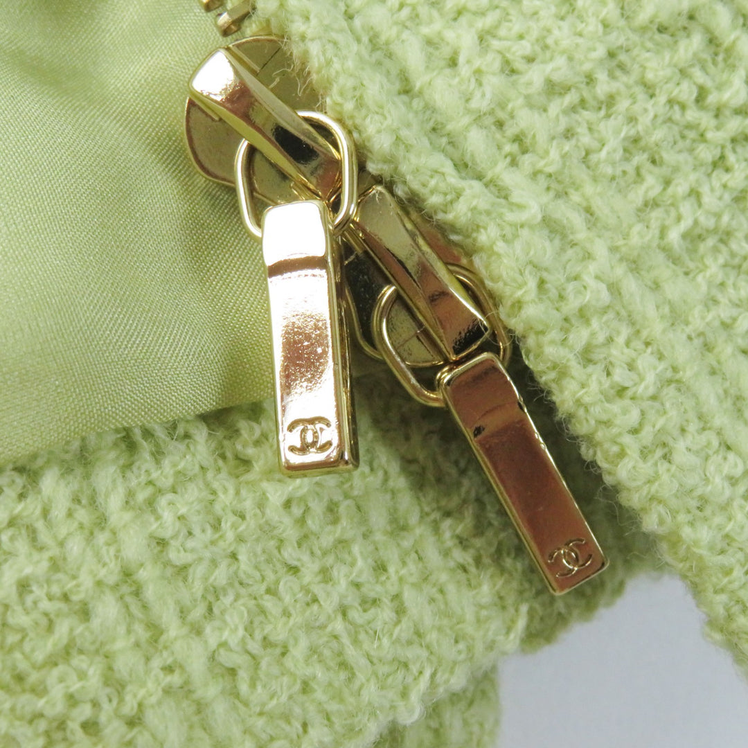 Discounted Excellent CHANEL Skirt COCO Mark Gold Button Front Zip Tweed Pearl green Women