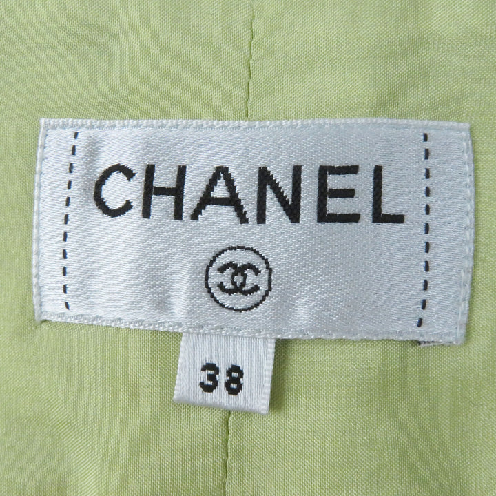 Discounted Excellent CHANEL Skirt COCO Mark Gold Button Front Zip Tweed Pearl green Women