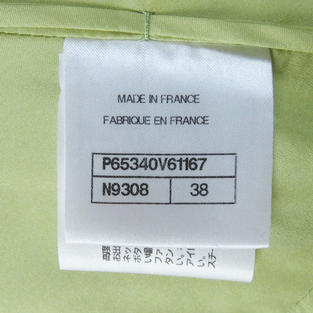 Discounted Excellent CHANEL Skirt COCO Mark Gold Button Front Zip Tweed Pearl green Women