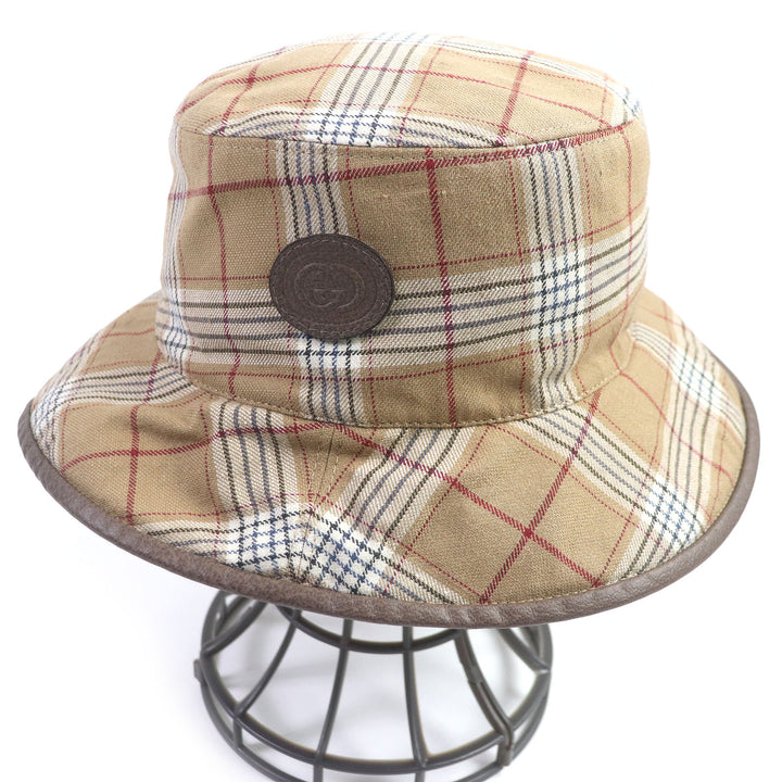 Discounted Excellent GUCCI Other hats Logo leather patch bucket hat beige mens 700851