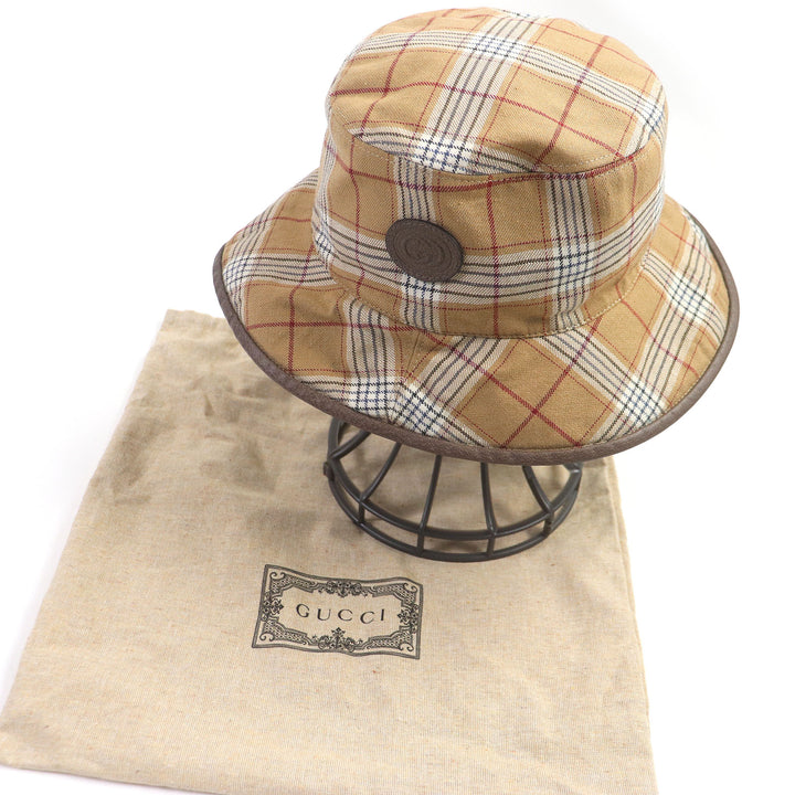 Discounted Excellent GUCCI Other hats Logo leather patch bucket hat beige mens 700851