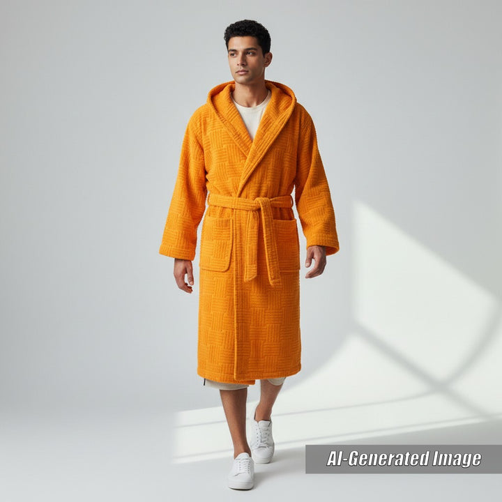 Discounted Pristine BOTTEGAVENETA Bathrobe INTRECCIATO pattern hooded pile cotton mens M