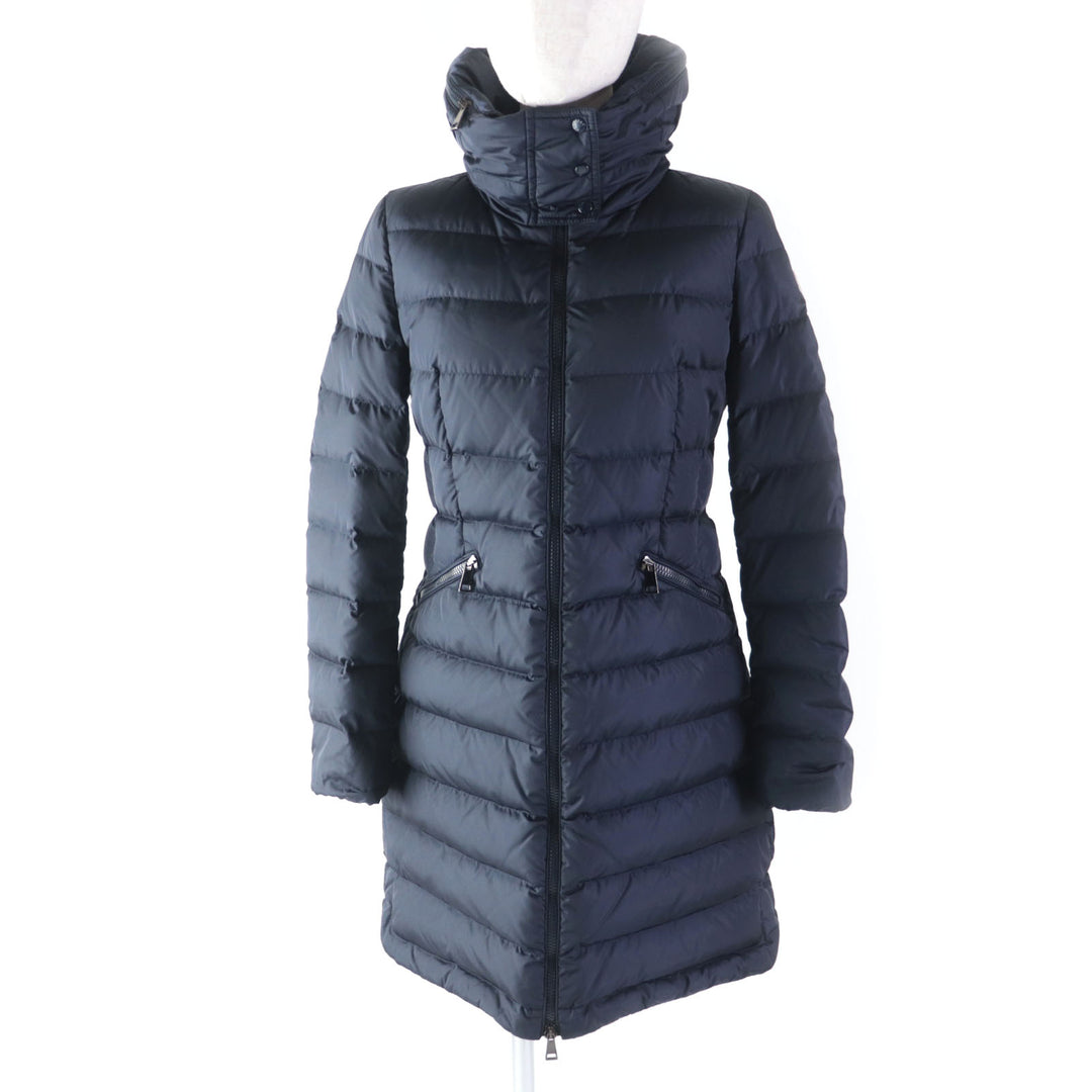 Discounted Great MONCLER down coat FLAMMETTE Hood with logo patch ZIP UP Navy Nylon Women