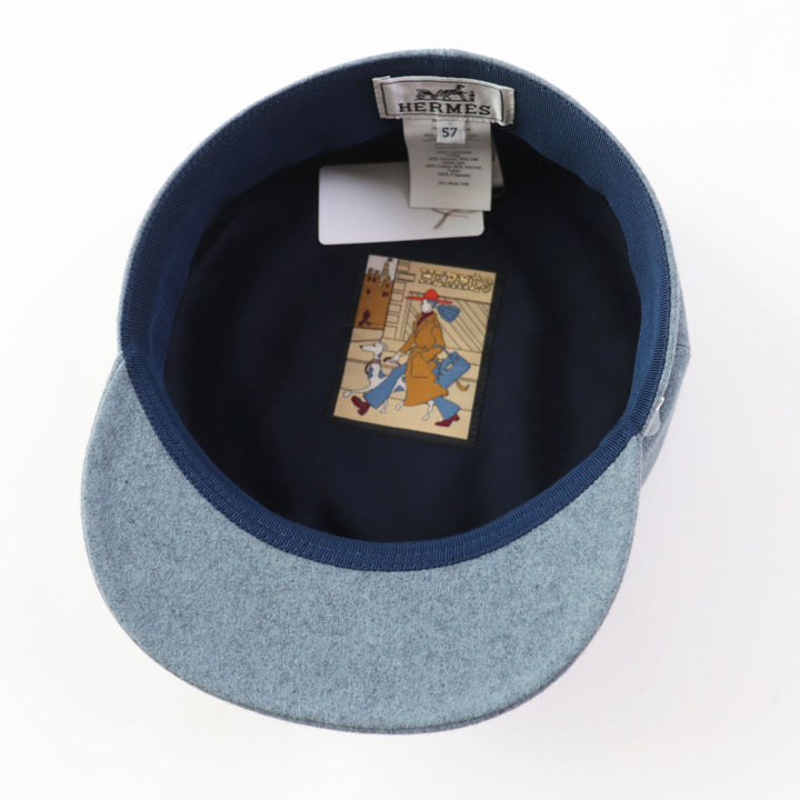 Discounted Pristine HERMES Casquette Dauville With serie buttons blue cashmere Women 57