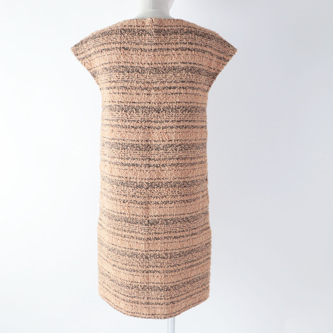 Discounted Excellent CHANEL one piece tweed with COCO Mark plate Beige black cotton Women