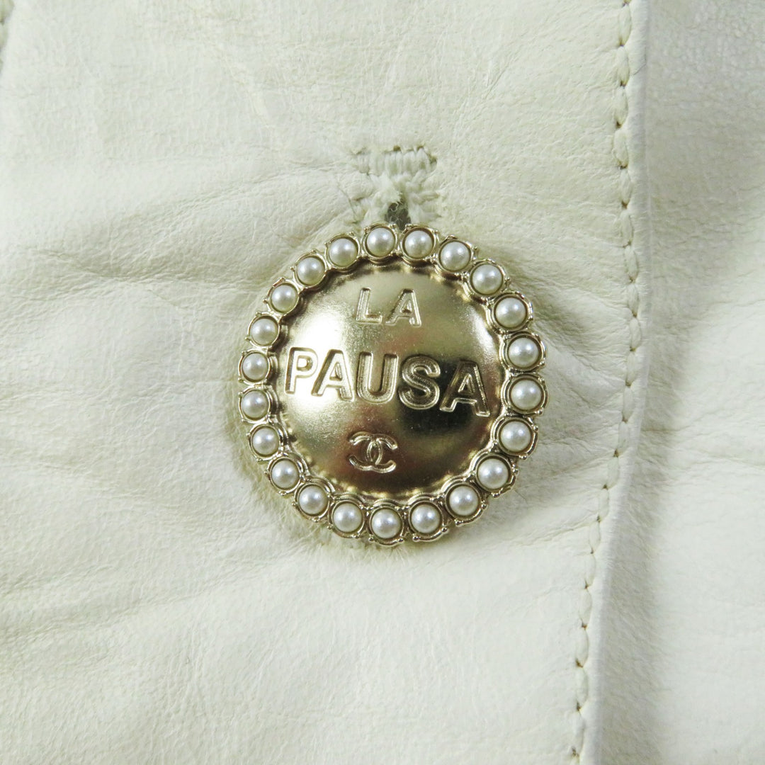 Discounted Great CHANEL leather jacket LA PAUSA Lambskin leather jacket Ivory 34 P60304