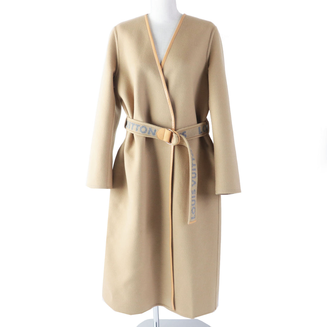 Discounted Great LOUIS VUITTON coat Leather piping, Monogram lining, Belted wrap Women 38