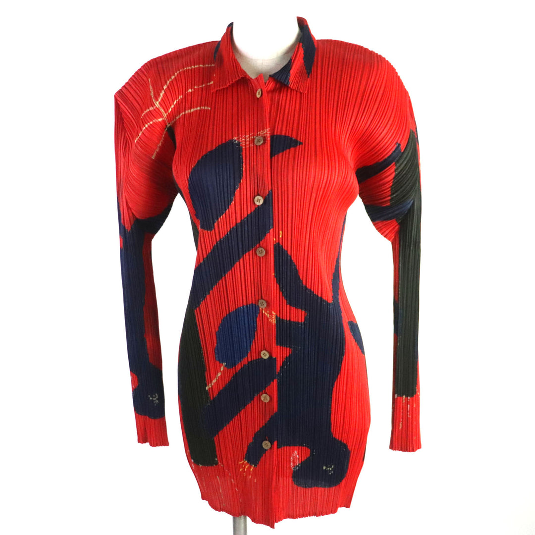 Discounted Excellent PLEATS PLEASE Jacket tree&dinosaur Rare Red series Women 3 PP94-JK536