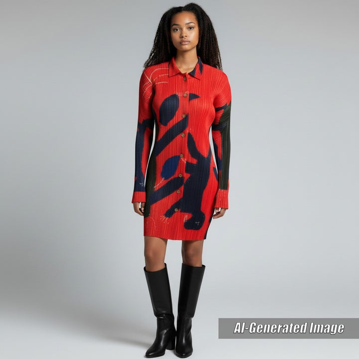 Discounted Excellent PLEATS PLEASE Jacket tree&dinosaur Rare Red series Women 3 PP94-JK536
