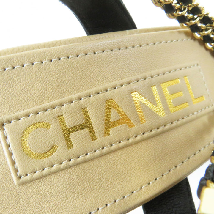 Discounted Pristine CHANEL Sandals Chain strap with COCO Mark Beige black leather Women 36